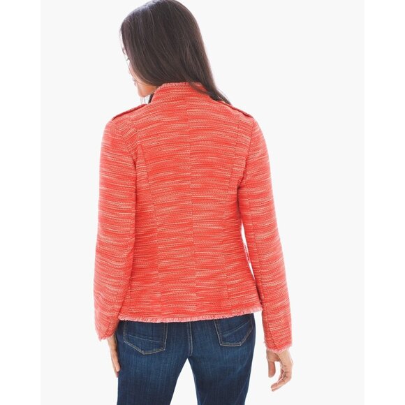 Chicos Womens Textured Fringe Jacket Garibaldi Orange Zip Front size Medium - Picture 2 of 16